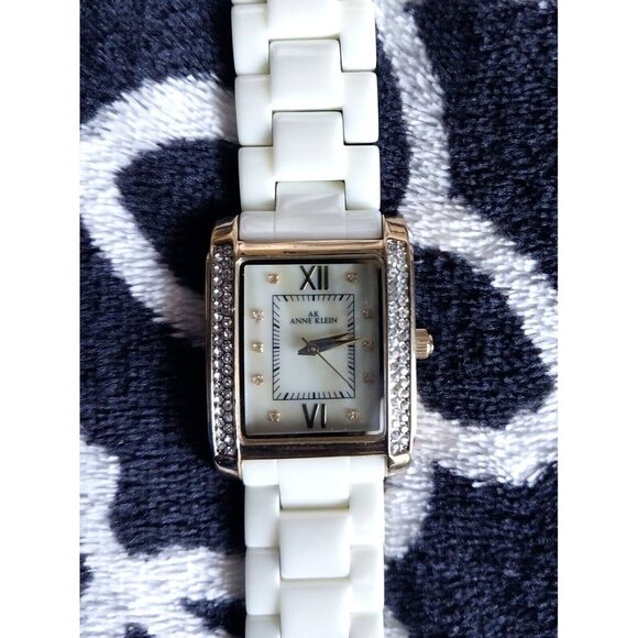 Anne Klein Women's Gold Tone White Gem Watch - Picture 1 of 4